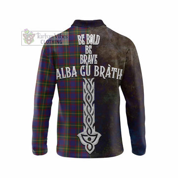 Durie Tartan Family Crest Long Sleeve Polo Shirt Alba Gu Brath Be Brave Lion Ancient Style - Tartan Vibes Clothing