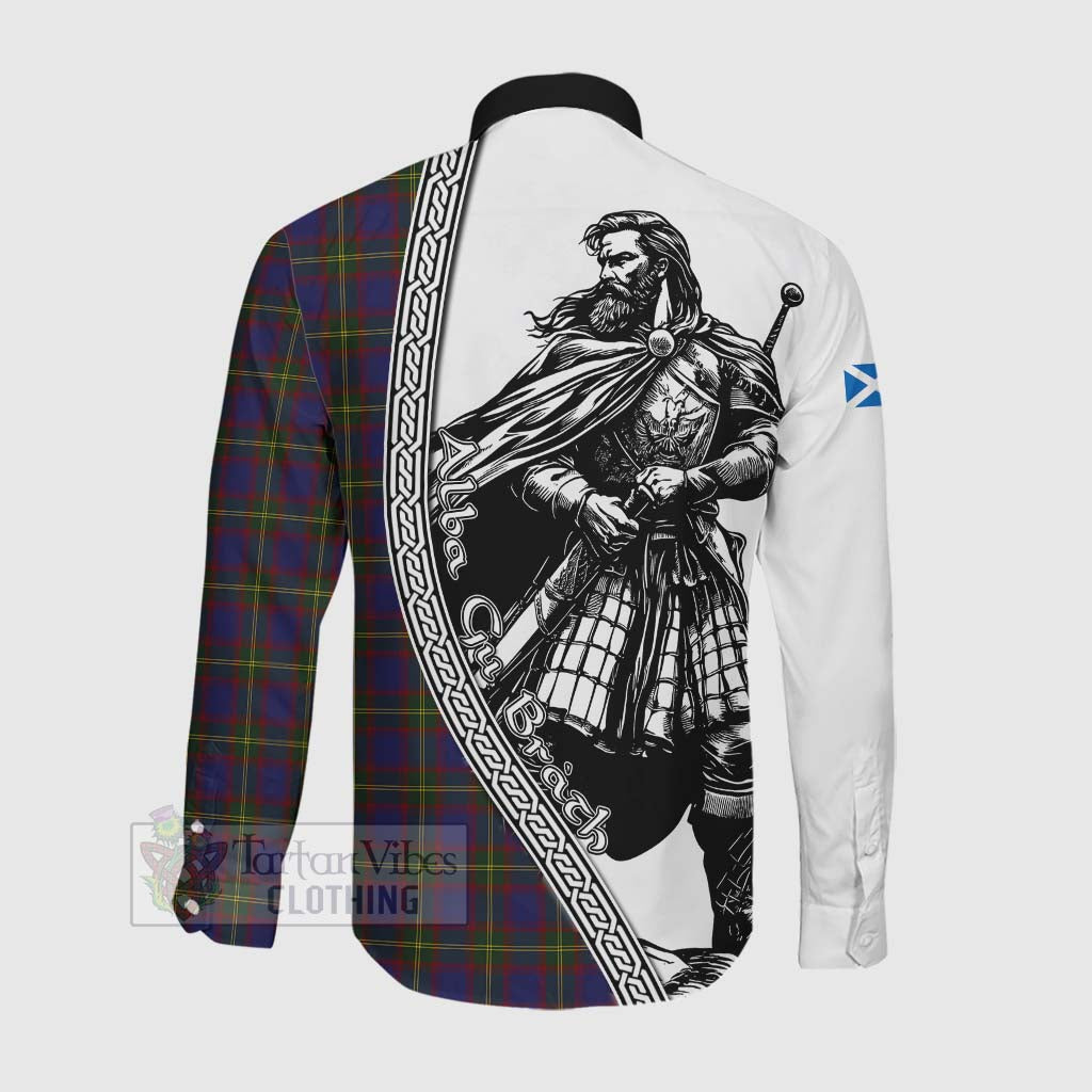 Durie Tartan Clan Crest Long Sleeve Button Shirt with Highlander Warrior Celtic Style Men's Shirt - Tartan Vibes Clothing