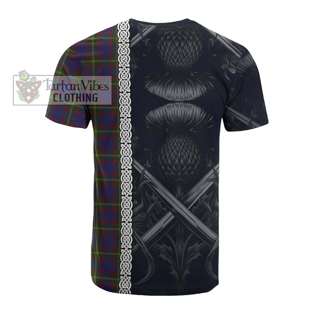 Durie Tartan Cotton T-shirt with Family Crest Cross Sword Thistle Celtic Vibes - Tartan Vibes Clothing