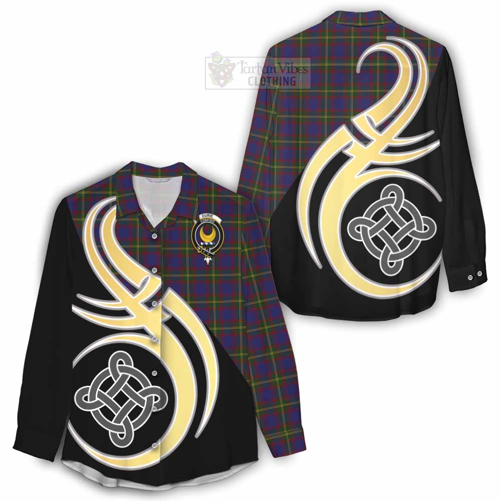 Tartan Vibes Clothing Durie Tartan Women's Casual Shirt with Family Crest and Celtic Symbol Style