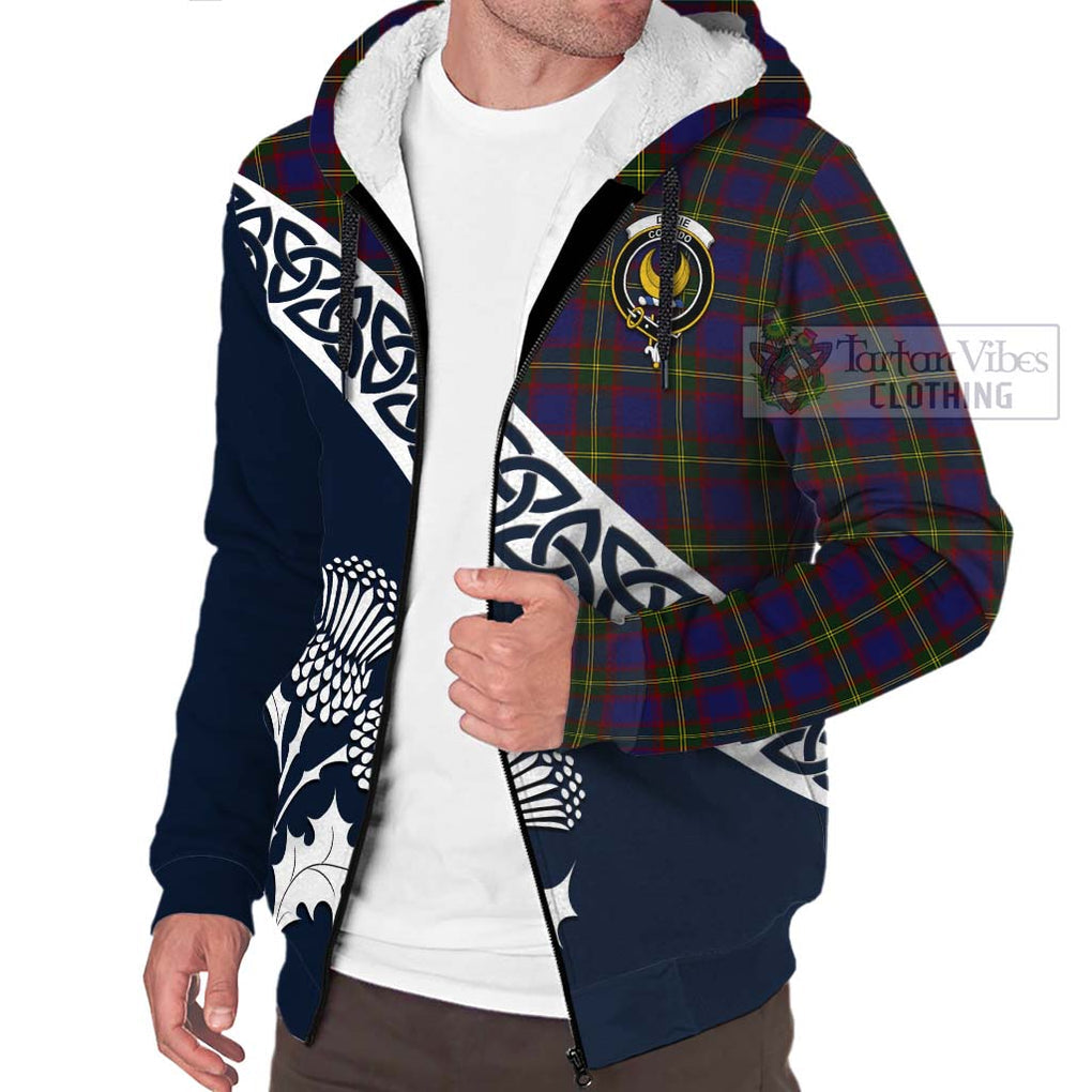 Durie Tartan Sherpa Hoodie Featuring Thistle and Scotland Map - Tartan Vibes Clothing
