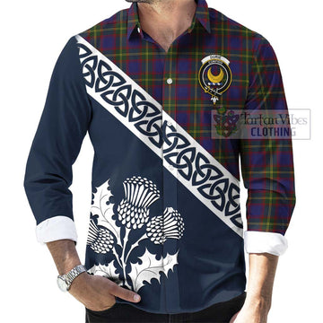 Durie Tartan Long Sleeve Button Shirt Featuring Thistle and Scotland Map