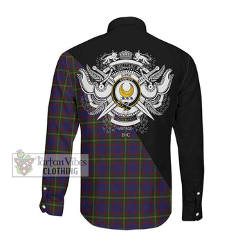 Durie Tartan Long Sleeve Button Shirt with Family Crest and Military Logo Style