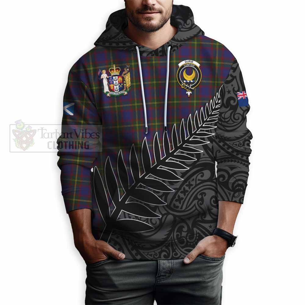 Tartan Vibes Clothing Durie Crest Tartan Hoodie with New Zealand Silver Fern Half Style