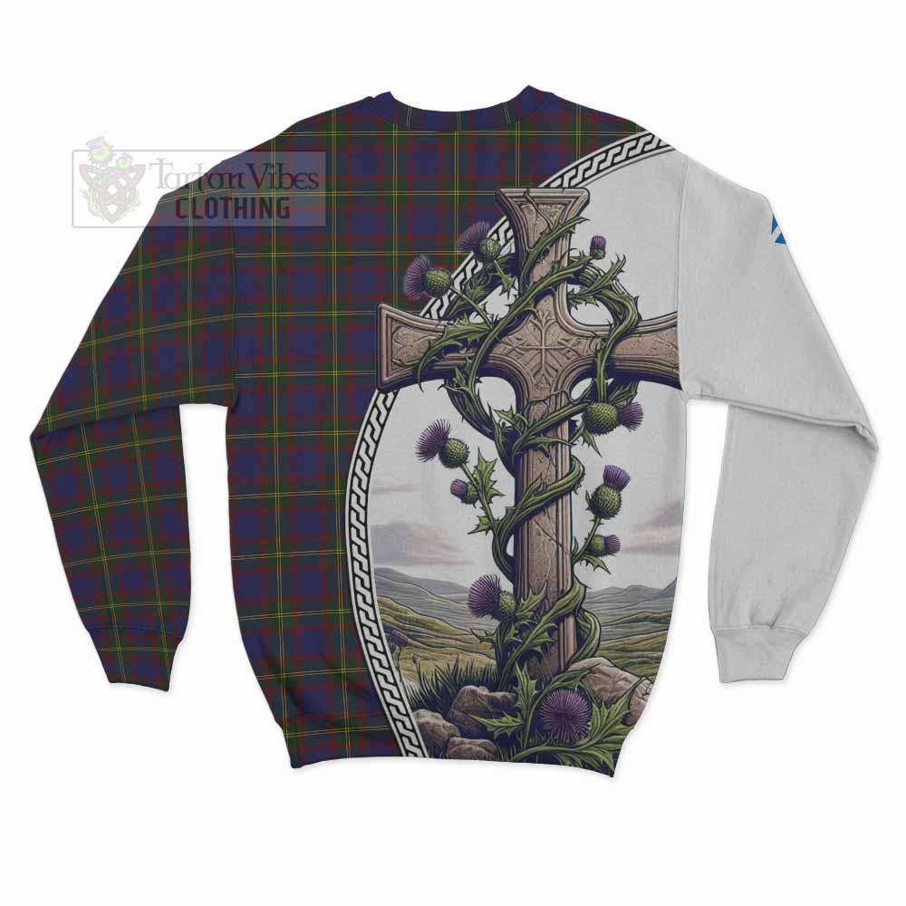 Tartan Vibes Clothing Durie Tartan Sweatshirt with Family Crest and St. Andrew's Cross Accented by Thistle Vines