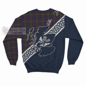 Durie Tartan Sweatshirt Featuring Thistle and Scotland Map