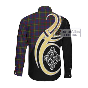 Durie Tartan Long Sleeve Button Shirt with Family Crest and Celtic Symbol Style