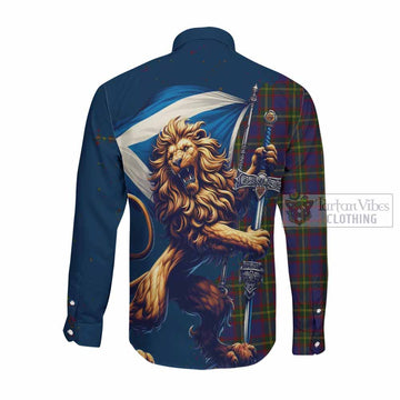 Durie Tartan Family Crest Long Sleeve Button Shirt with Scottish Majestic Lion