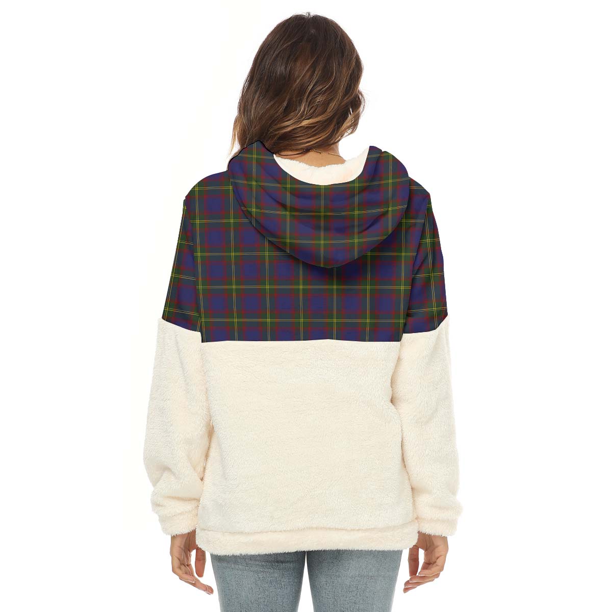 Durie Tartan Women's Borg Fleece Hoodie With Half Zip with Family Crest - Tartan Vibes Clothing