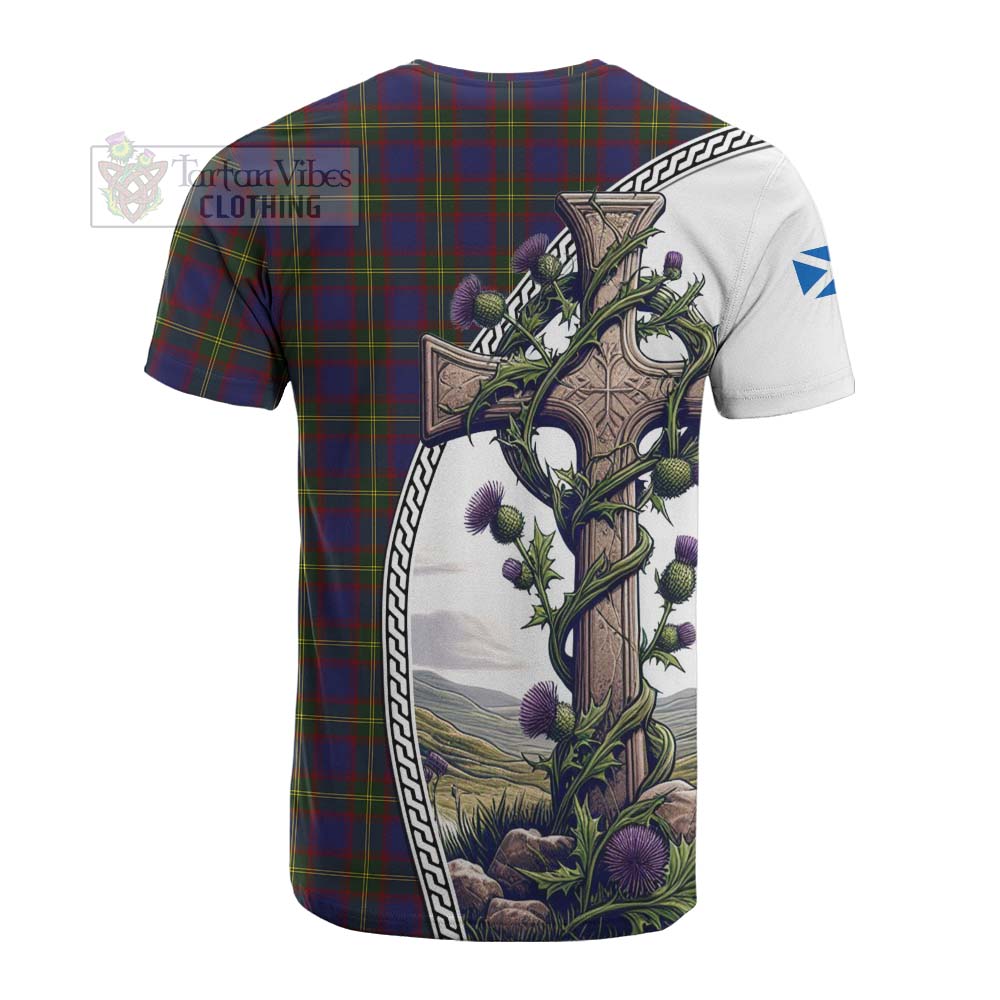 Tartan Vibes Clothing Durie Tartan Cotton T-shirt with Family Crest and St. Andrew's Cross Accented by Thistle Vines