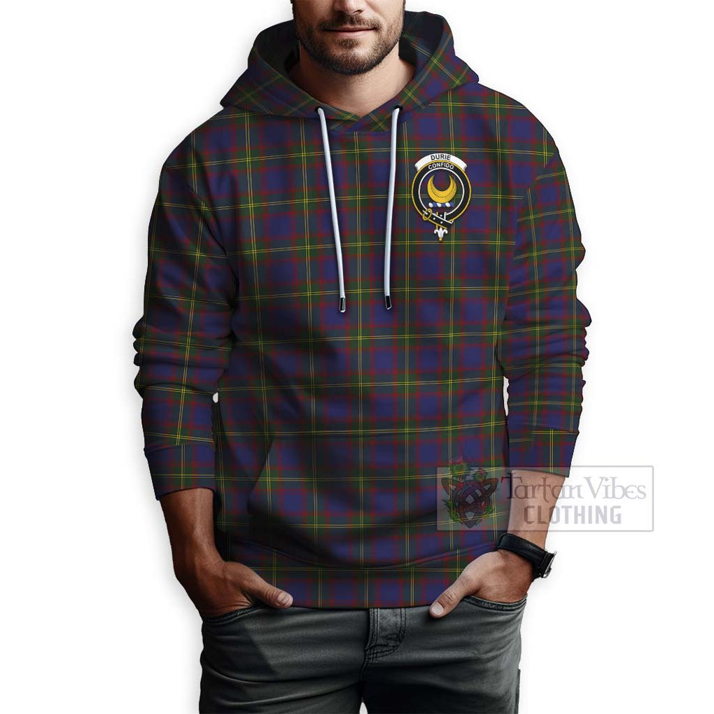 Tartan Vibes Clothing Durie Tartan Hoodie with Family Crest Celtic Skull Style