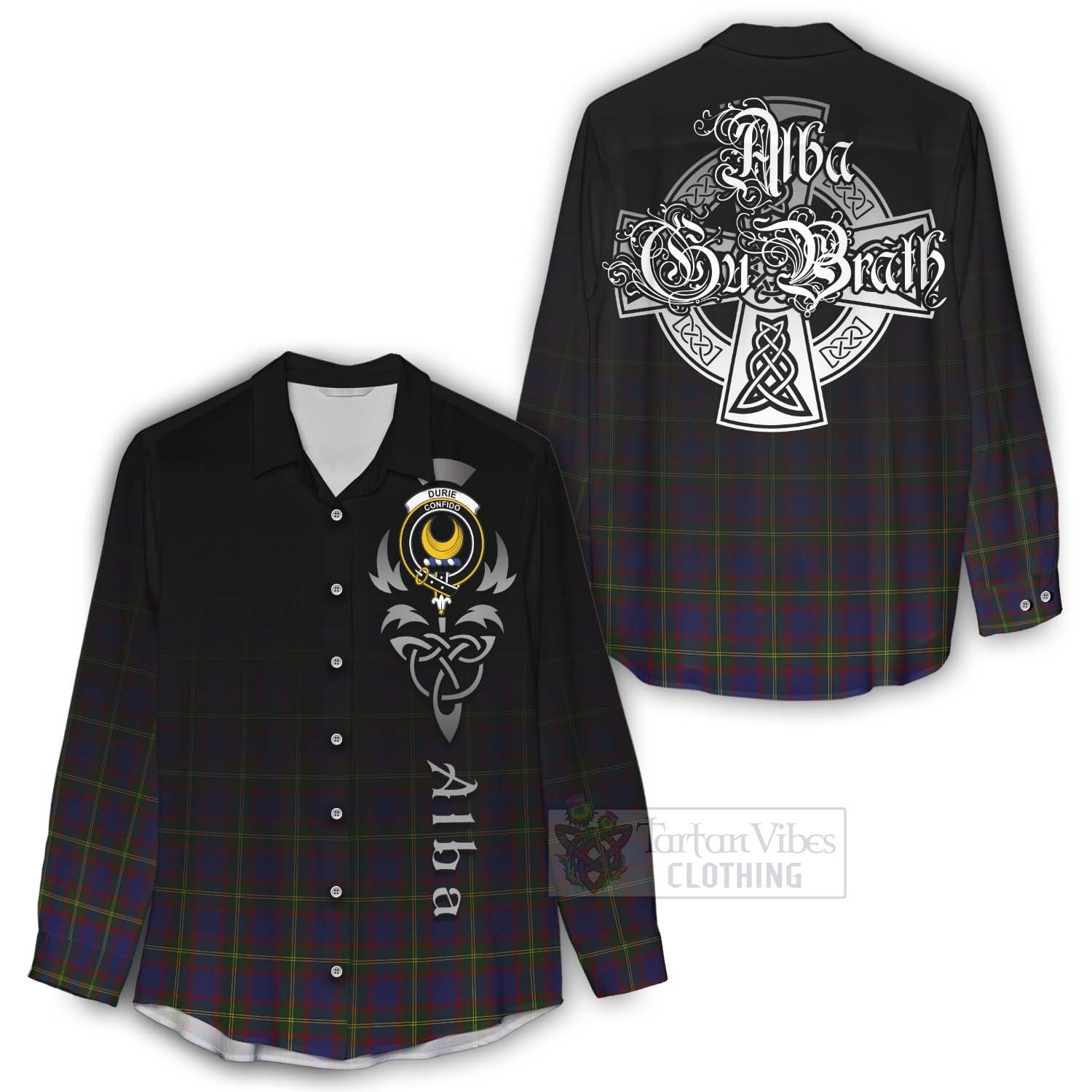 Tartan Vibes Clothing Durie Tartan Women's Casual Shirt Featuring Alba Gu Brath Family Crest Celtic Inspired