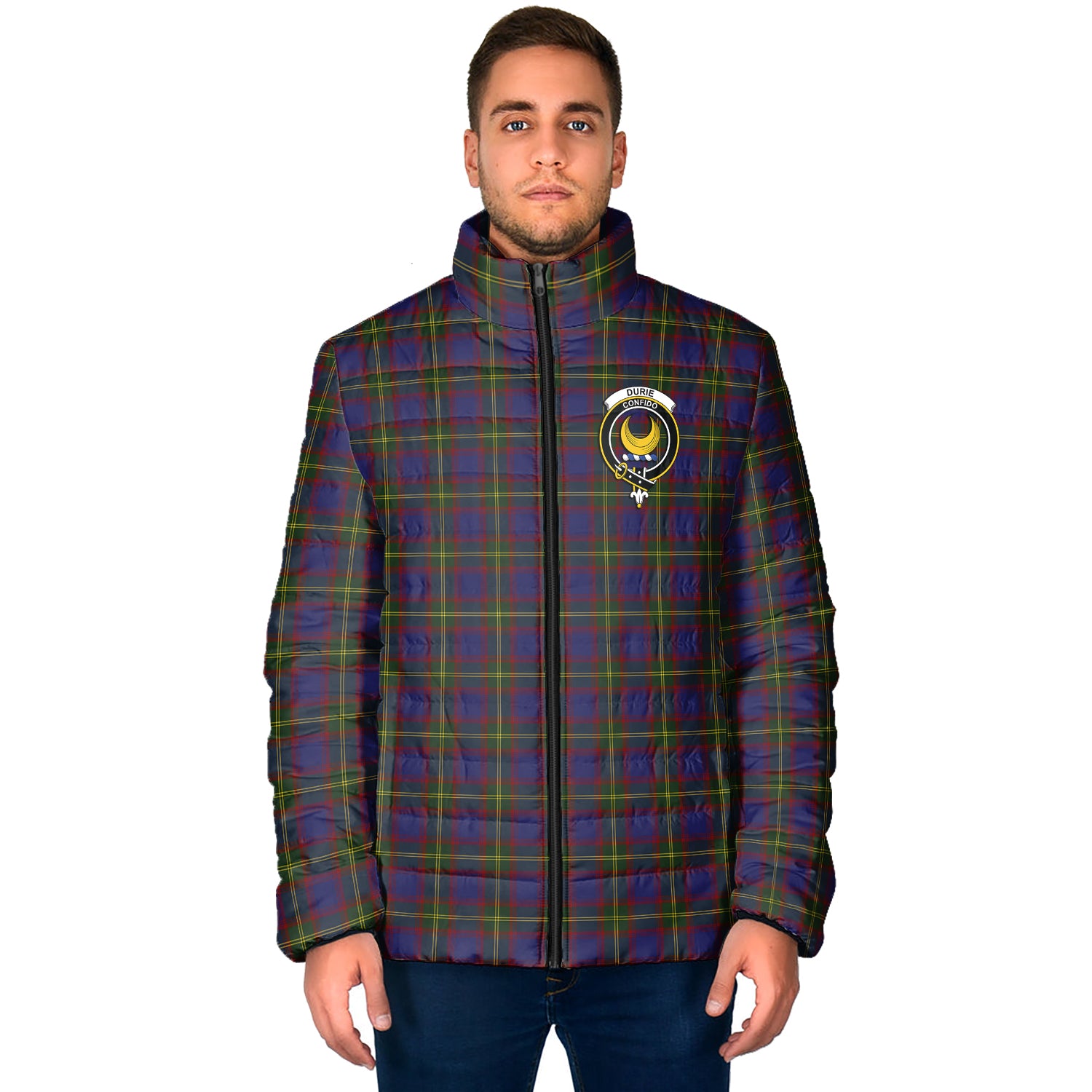 Durie Tartan Padded Jacket with Family Crest - Tartan Vibes Clothing