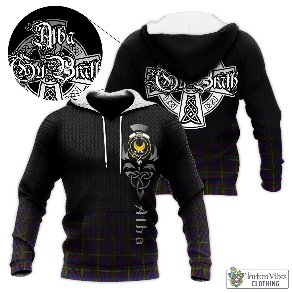 Tartan Vibes Clothing Durie Tartan Knitted Hoodie Featuring Alba Gu Brath Family Crest Celtic Inspired