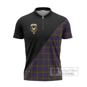 Durie Tartan Zipper Polo Shirt with Family Crest and Military Logo Style - Tartan Vibes Clothing