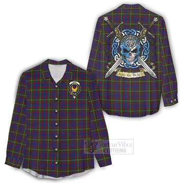 Durie Tartan Women's Casual Shirt with Family Crest Celtic Skull Style