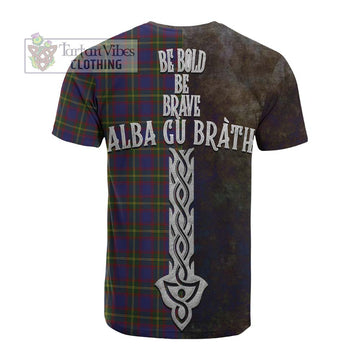 Durie Tartan Family Crest Cotton T-shirt Alba Gu Brath Be Brave Lion Ancient Style - Tartan Vibes Clothing