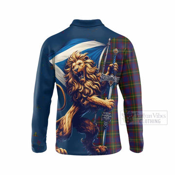 Durie Tartan Family Crest Long Sleeve Polo Shirt with Scottish Majestic Lion