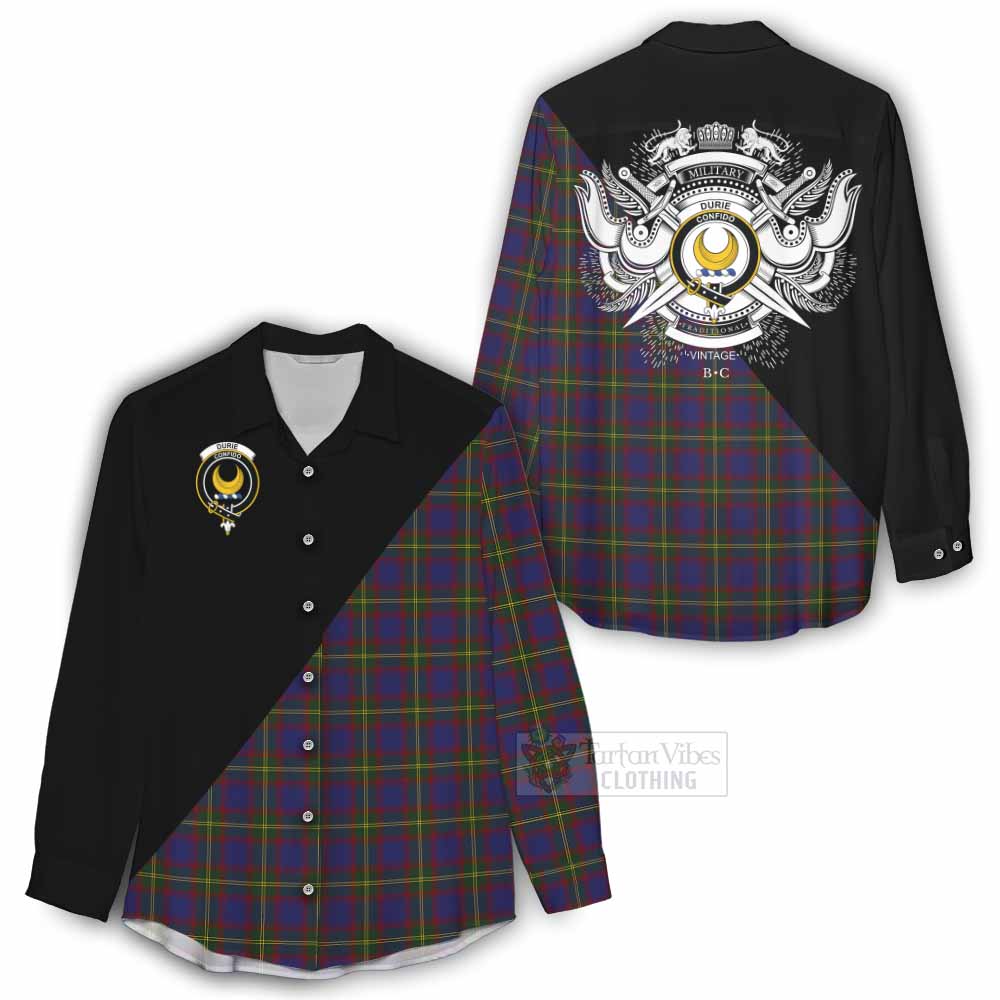 Tartan Vibes Clothing Durie Tartan Women's Casual Shirt with Family Crest and Military Logo Style