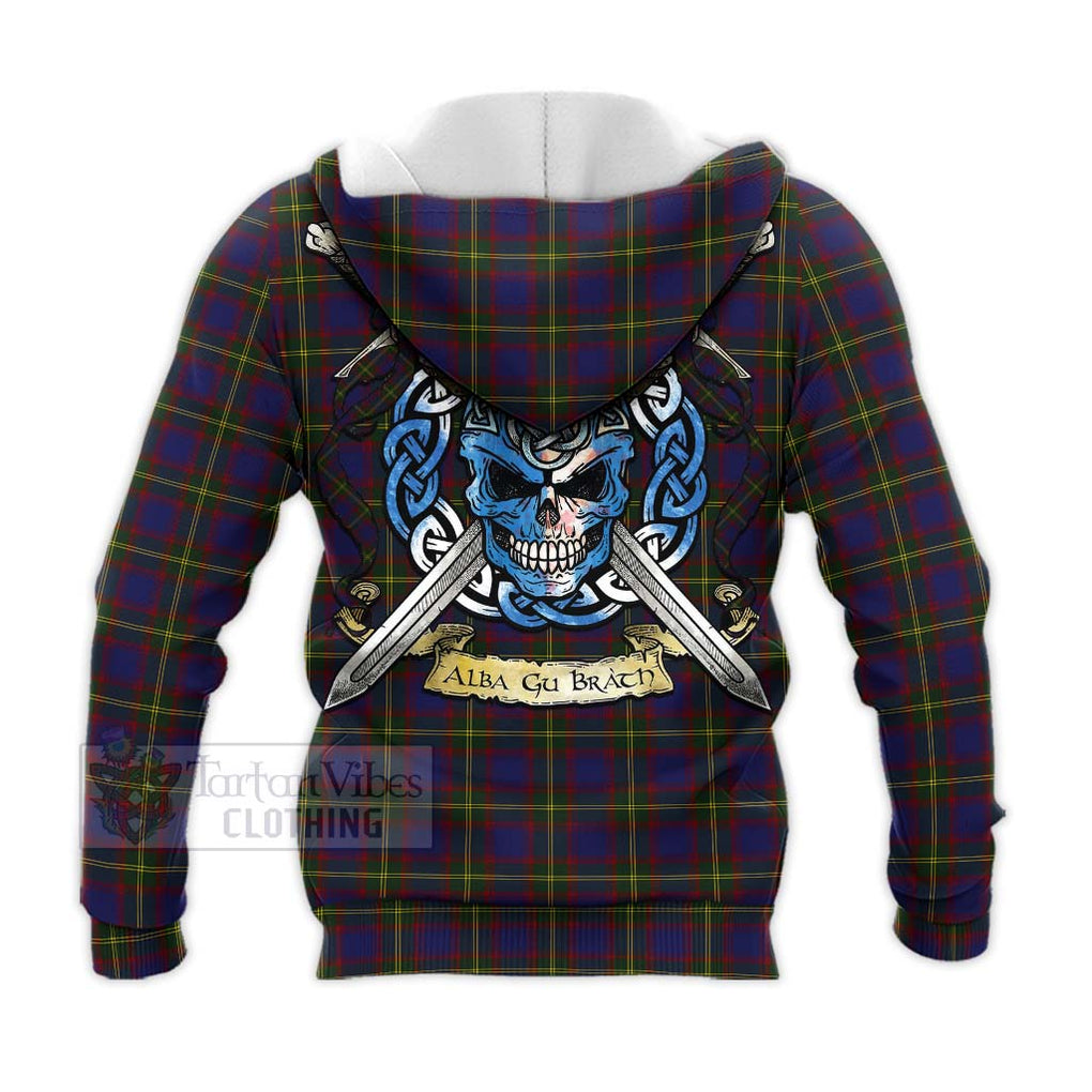 Tartan Vibes Clothing Durie Tartan Knitted Hoodie with Family Crest Celtic Skull Style