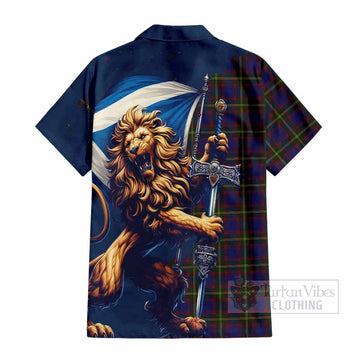 Durie Tartan Family Crest Short Sleeve Button Shirt with Scottish Majestic Lion