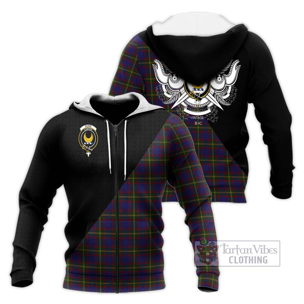 Durie Tartan Knitted Hoodie with Family Crest and Military Logo Style Unisex Knitted Zip Hoodie - Tartanvibesclothing Shop