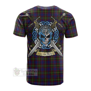 Durie Tartan Cotton T-shirt with Family Crest Celtic Skull Style