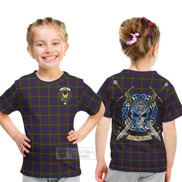 Durie Tartan Kid T-Shirt with Family Crest Celtic Skull Style