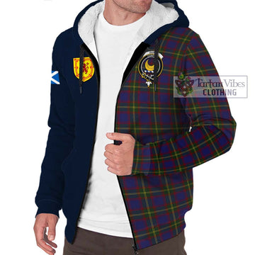 Durie Tartan Sherpa Hoodie Alba with Scottish Lion Royal Arm Half Style