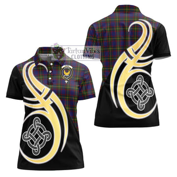 Durie Tartan Women's Polo Shirt with Family Crest and Celtic Symbol Style