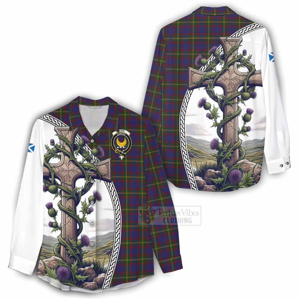 Tartan Vibes Clothing Durie Tartan Women's Casual Shirt with Family Crest and St. Andrew's Cross Accented by Thistle Vines