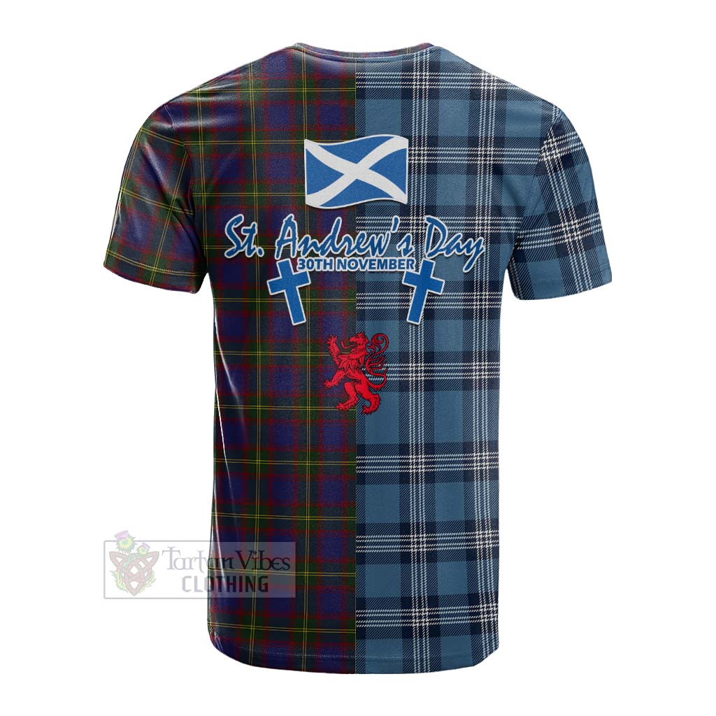 Durie Tartan Cotton T-shirt Happy St. Andrew's Day Half Tartan Style - Tartan Vibes Clothing