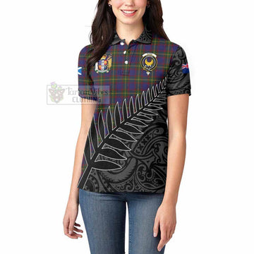 Durie Crest Tartan Women's Polo Shirt with New Zealand Silver Fern Half Style