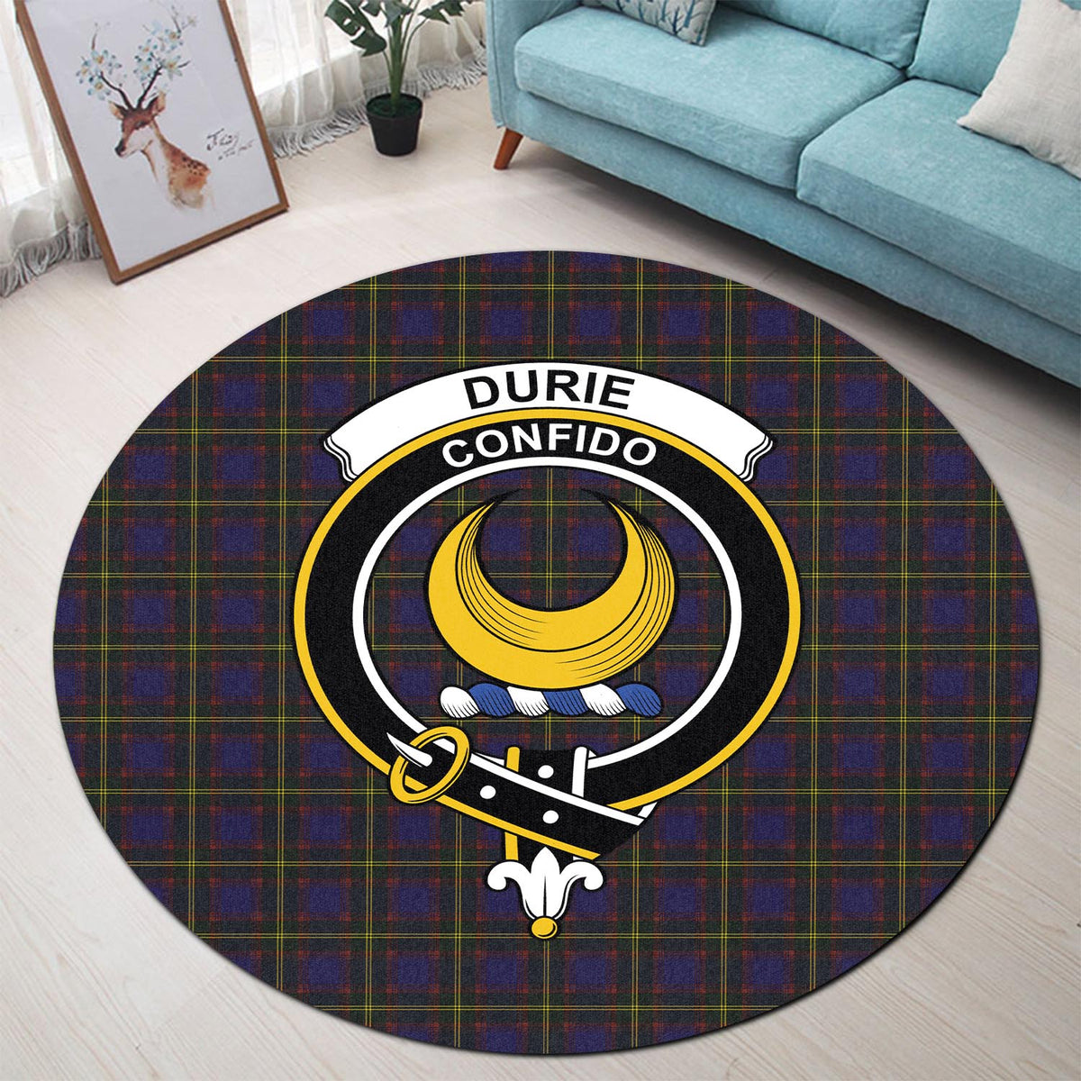 Durie Tartan Round Rug with Family Crest - Tartan Vibes Clothing