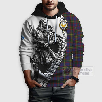 Durie Tartan Clan Crest Hoodie with Highlander Warrior Celtic Style