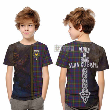 Durie Tartan Family Crest Kid T-Shirt Alba Gu Brath Be Brave Lion Ancient Style - Tartan Vibes Clothing