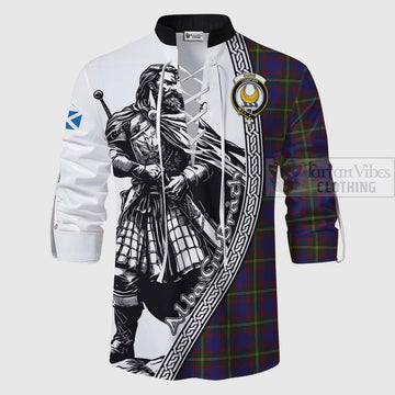 Durie Tartan Clan Crest Ghillie Kilt Shirt with Highlander Warrior Celtic Style