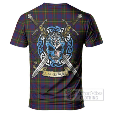 Durie Tartan T-Shirt with Family Crest Celtic Skull Style