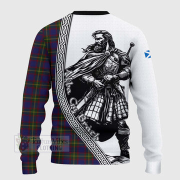 Durie Tartan Clan Crest Knitted Sweater with Highlander Warrior Celtic Style - Tartan Vibes Clothing
