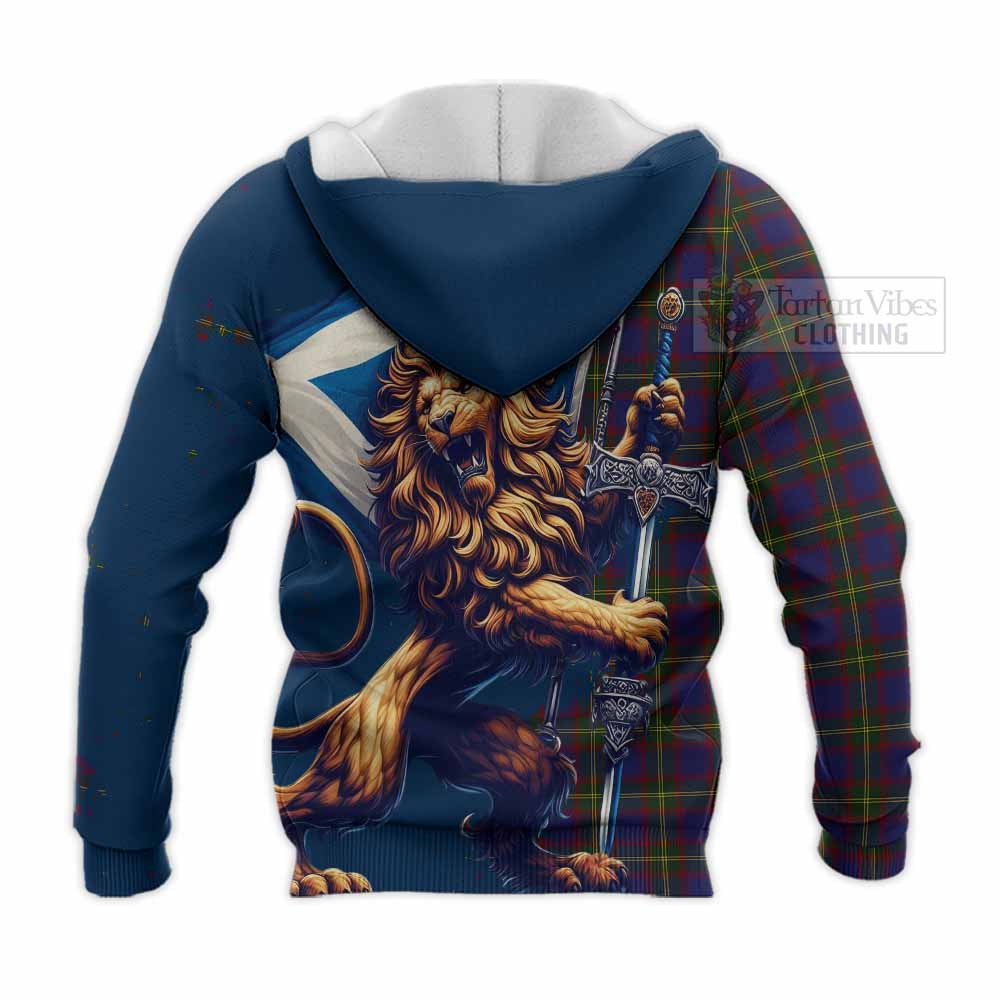 Tartan Vibes Clothing Durie Tartan Family Crest Knitted Hoodie with Scottish Majestic Lion