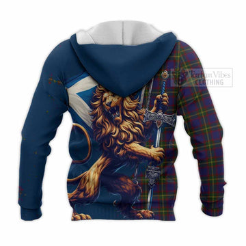 Durie Tartan Family Crest Knitted Hoodie with Scottish Majestic Lion