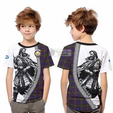 Durie Tartan Clan Crest Kid T-Shirt with Highlander Warrior Celtic Style