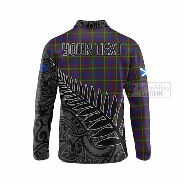 Durie Crest Tartan Long Sleeve Polo Shirt with New Zealand Silver Fern Half Style