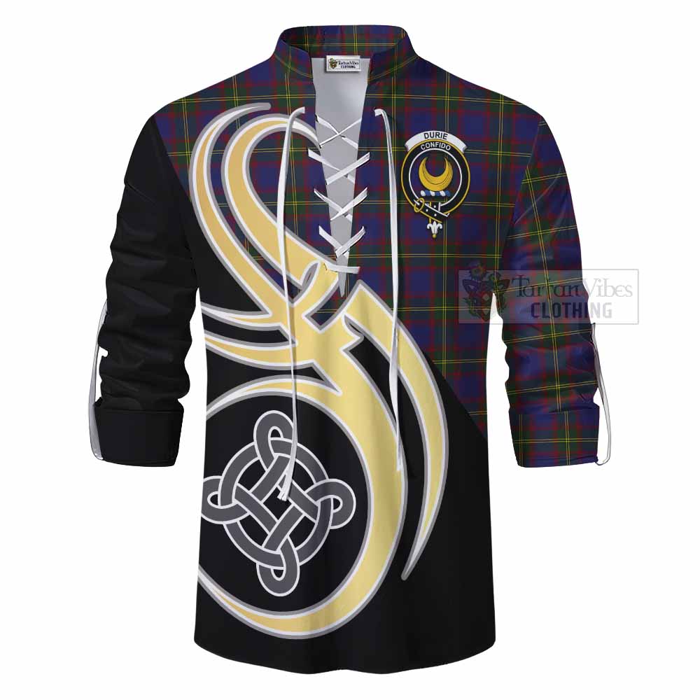 Tartan Vibes Clothing Durie Tartan Ghillie Kilt Shirt with Family Crest and Celtic Symbol Style