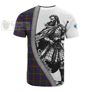 Durie Tartan Clan Crest Cotton T-shirt with Highlander Warrior Celtic Style