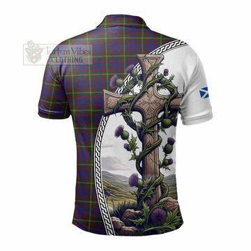 Durie Tartan Polo Shirt with Family Crest and St. Andrew's Cross Accented by Thistle Vines