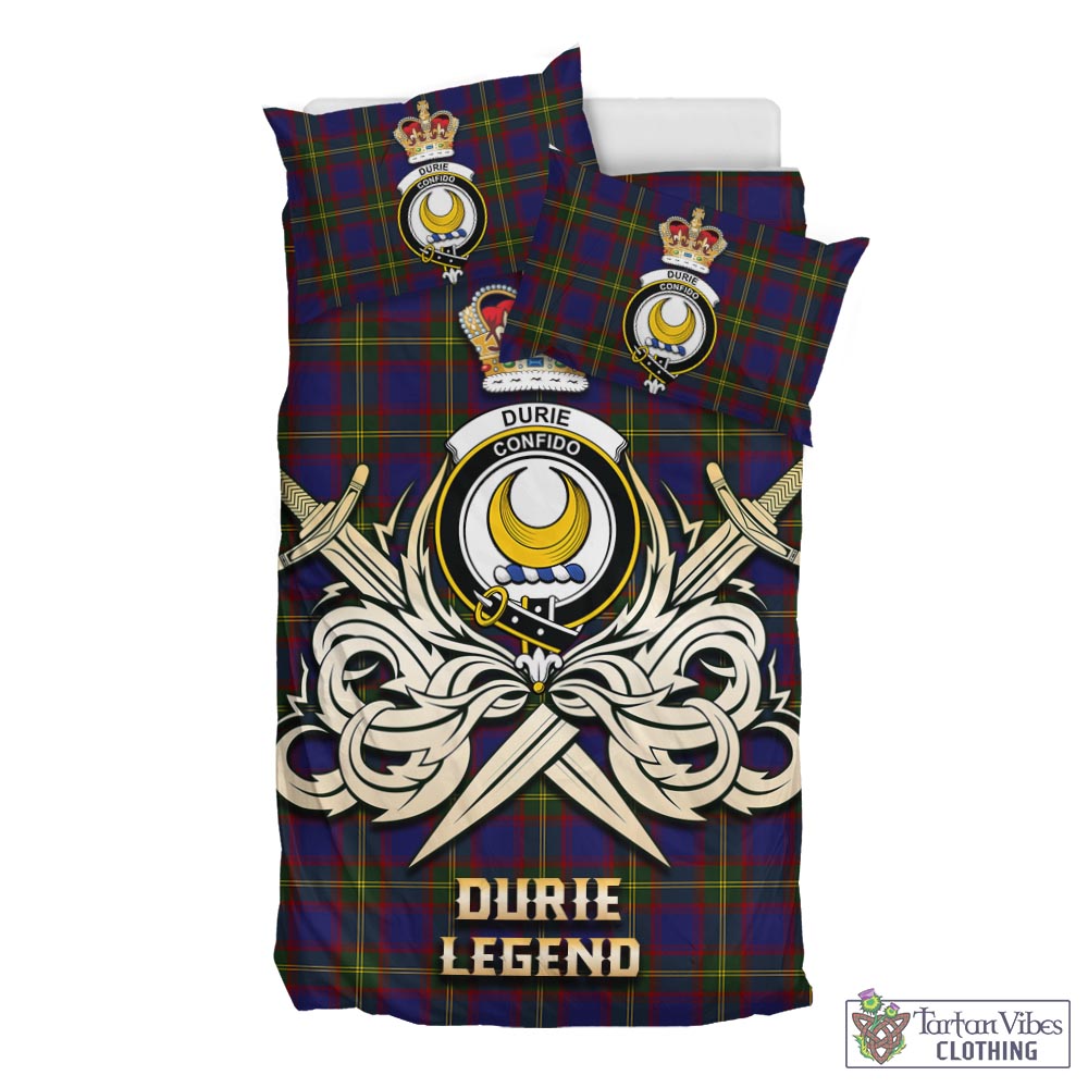 Tartan Vibes Clothing Durie Tartan Bedding Set with Clan Crest and the Golden Sword of Courageous Legacy