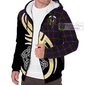 Durie Tartan Sherpa Hoodie with Family Crest and Celtic Symbol Style