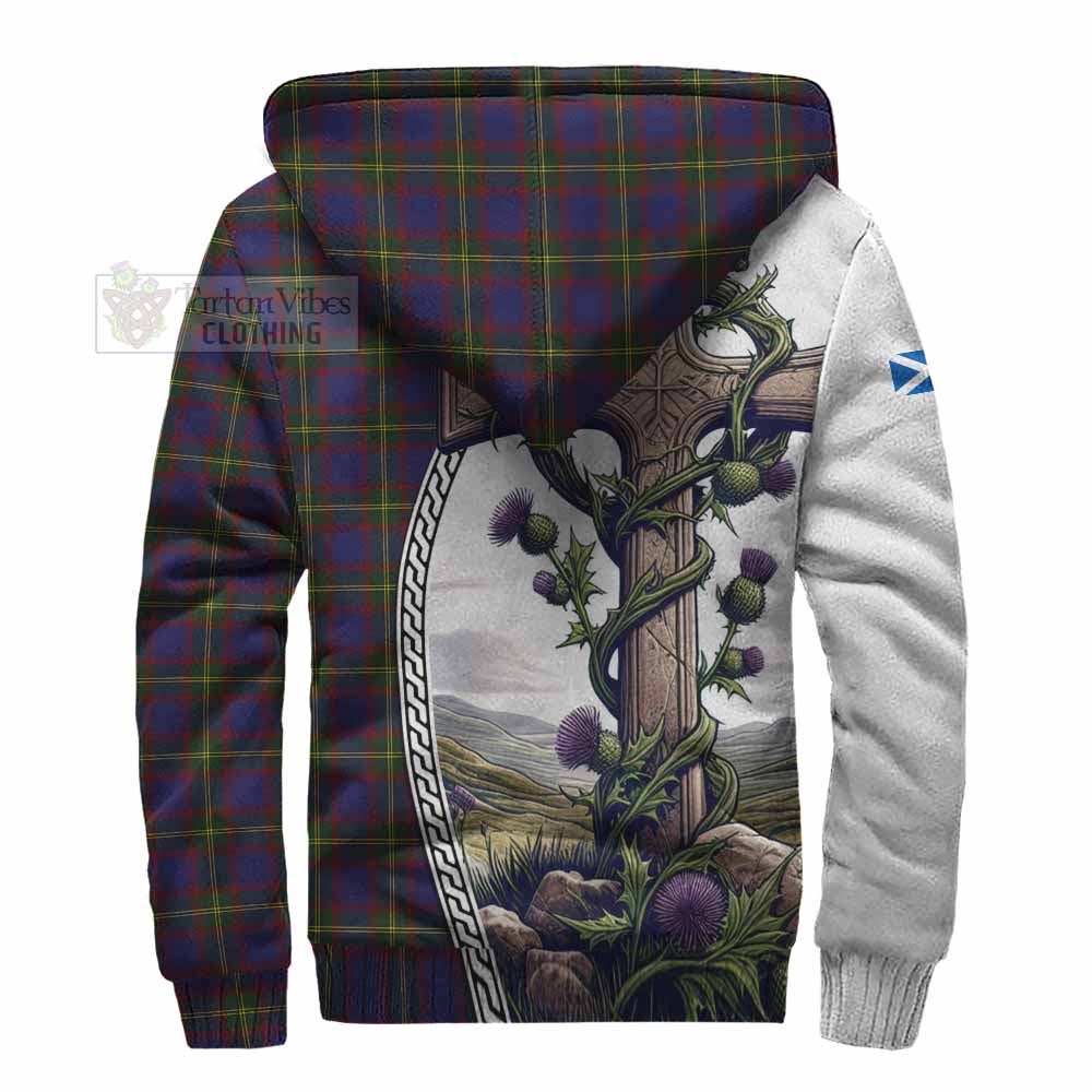 Tartan Vibes Clothing Durie Tartan Sherpa Hoodie with Family Crest and St. Andrew's Cross Accented by Thistle Vines