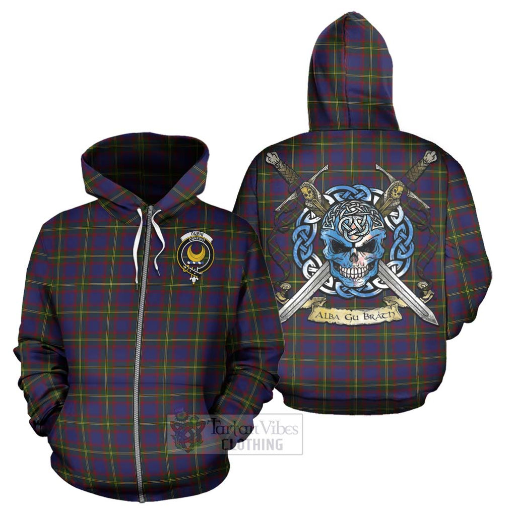 Tartan Vibes Clothing Durie Tartan Hoodie with Family Crest Celtic Skull Style